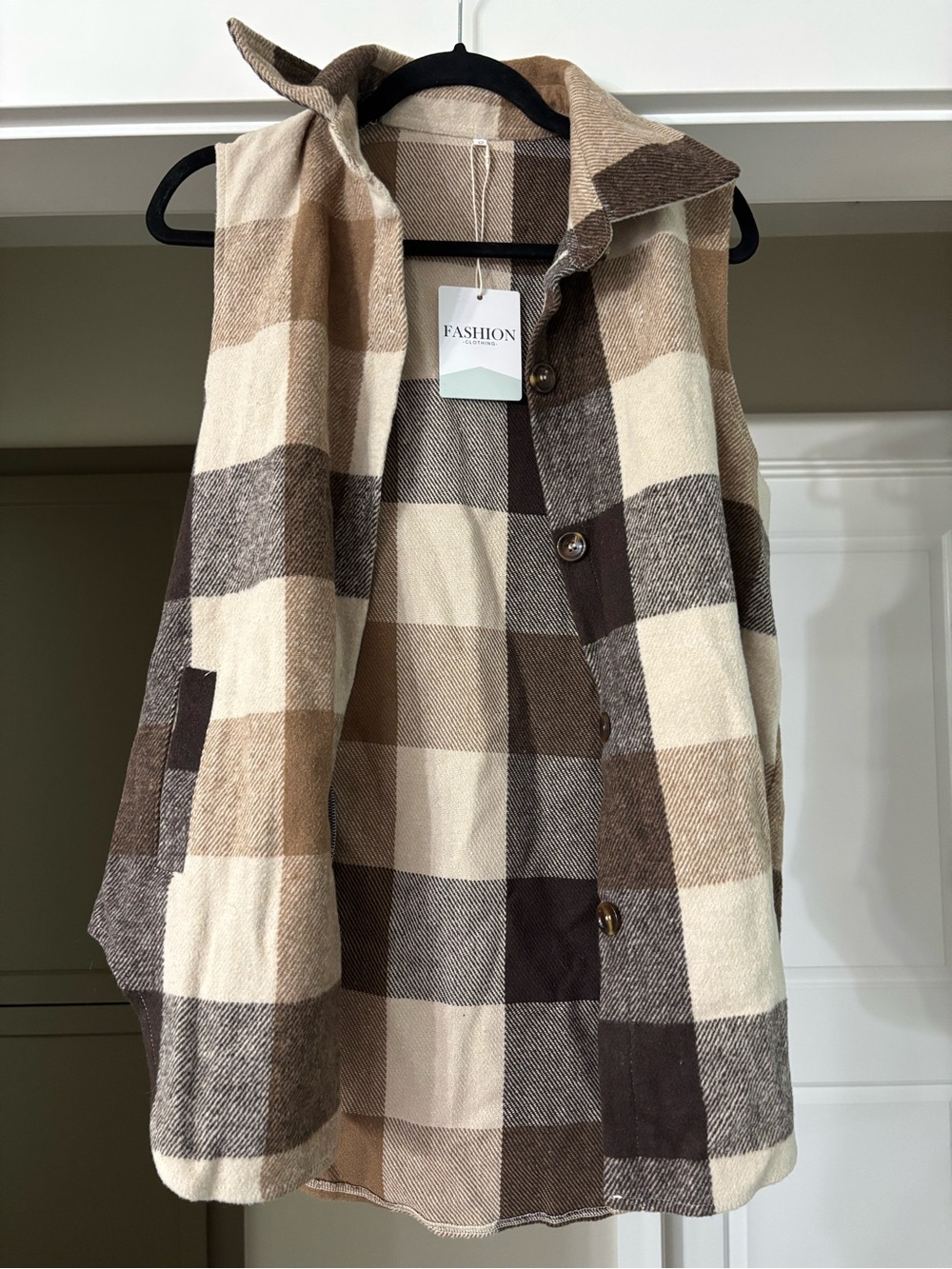 Women’s Fall Flannel Plaid Vest Button Down Sleeveless with Pockets Brown